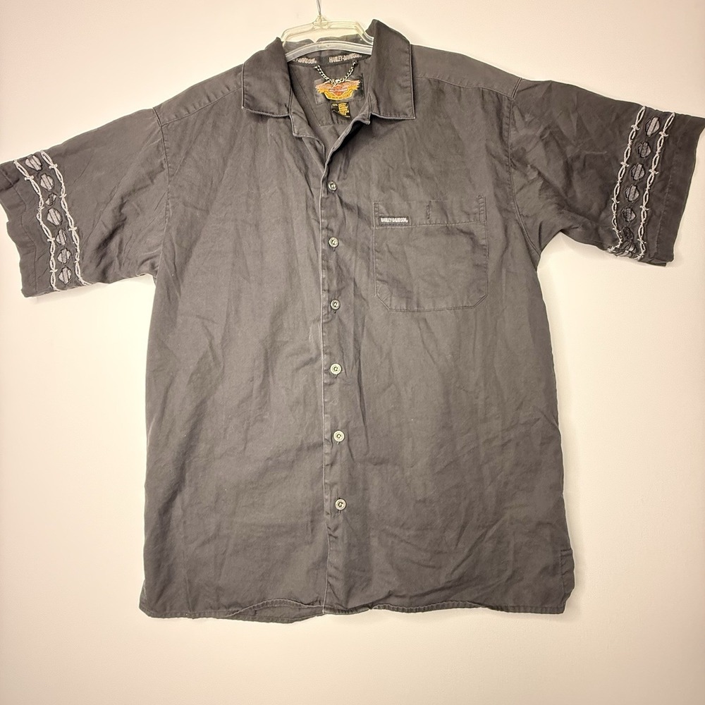 Harley-Davidson Men's Short Sleeve Black Medium Button Up